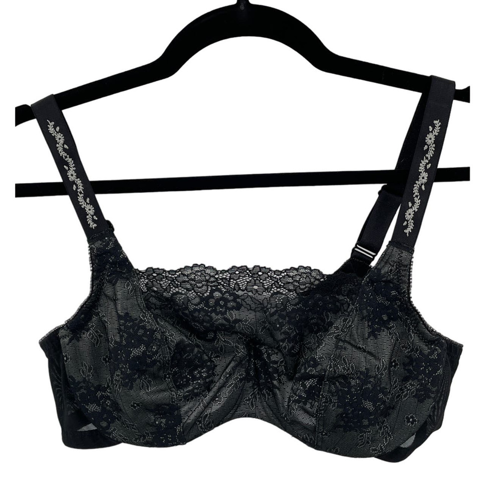 Glamorise Black Floral Lace Underwire Bra 36B